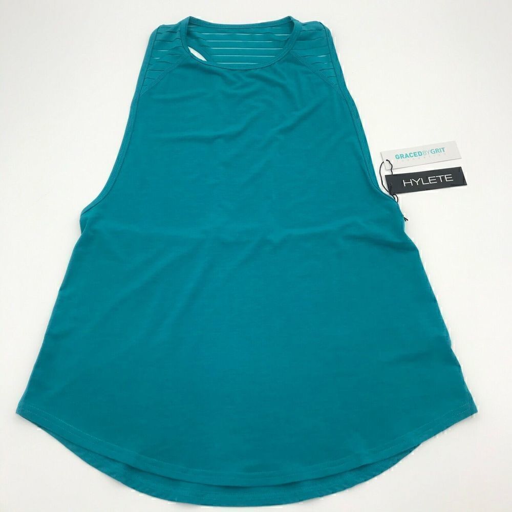 Hylete Womens Round Neck Racerback Activewear Teal Tank Lagoon Top Size Medium